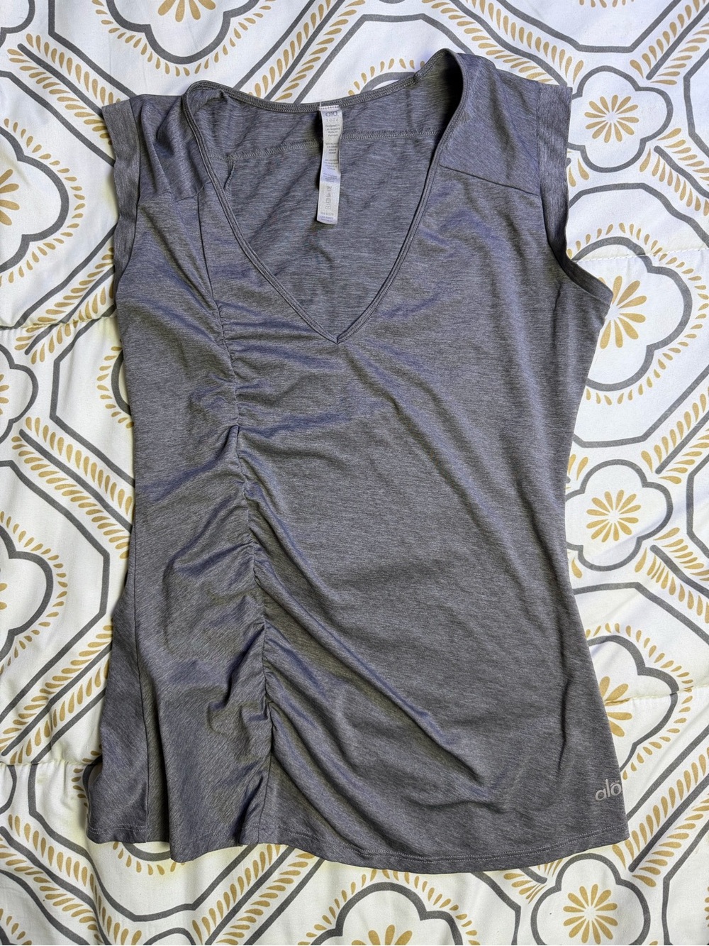 Alo Yoga Gray Ruched V-Neck Performance Tank Top Size XS